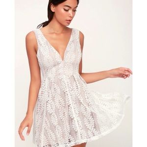 NWT Lulu's All of My Heart White Lace Skater Dress